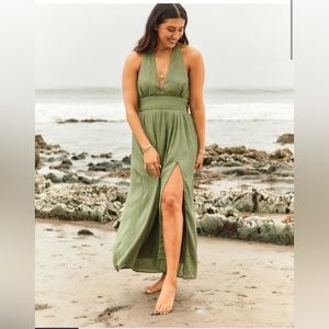 Abercrombie and Fitch Halter Maxi Dress Olive Green XXS